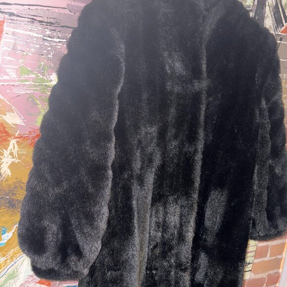 Vintage Black Faux Fur Coat Sz 12 - Picture 3 of 8